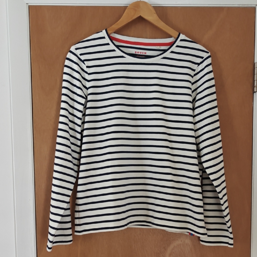Boden Navy and White Striped Long Sleeve Top